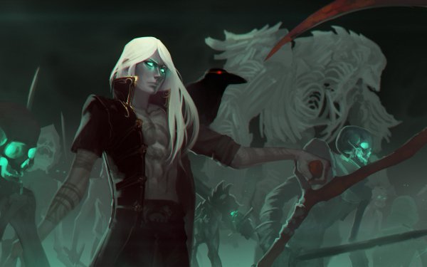 Fantasy Sorcerer Necromancer White Hair Crow Undead Skeleton HD Wallpaper | Background Image