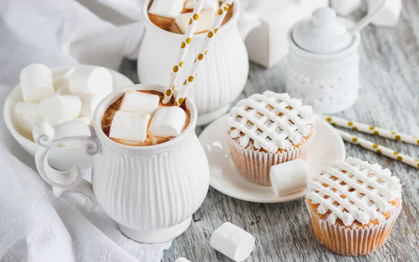 still life marshmallow muffin food hot chocolate HD Desktop Wallpaper | Background Image