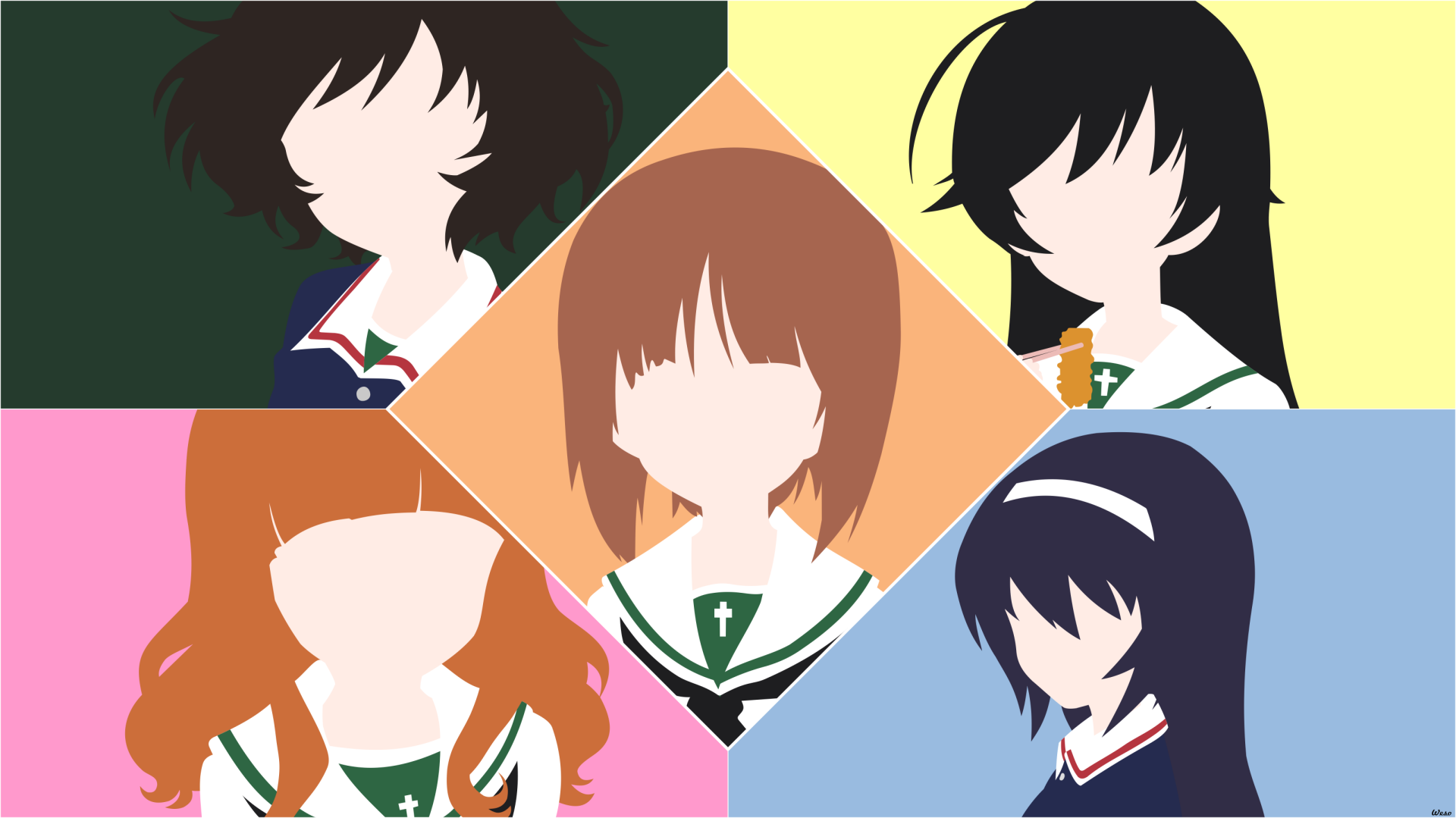 Download Minimalist Saori Takebe Hana Isuzu Yukari Akiyama Mako Reizei Miho Nishizumi Anime Girls Und Panzer Minimalist Anime HD Wallpaper by Weso