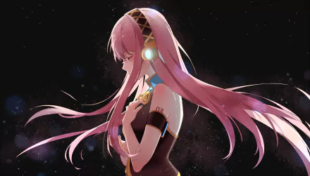 HD PC desktop wallpaper featuring Luka Megurine from Vocaloid, depicted with flowing pink hair and headphones against a dark, starry background.