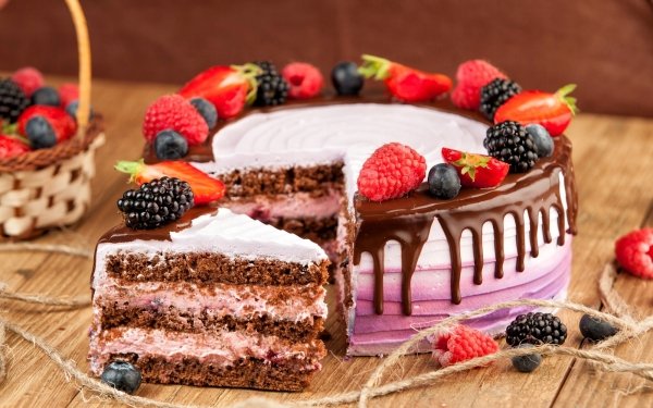 Food Cake Pastry Still Life Fruit Berry Blackberry Raspberry Strawberry Blueberry HD Wallpaper | Background Image