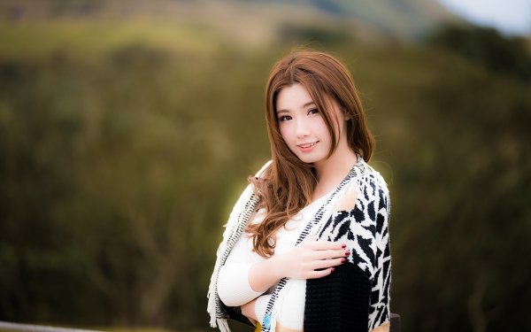 Women Asian Model Redhead Depth Of Field Smile Long Hair HD Wallpaper | Background Image