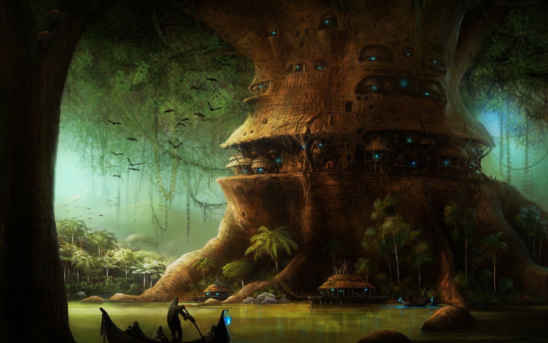 Fantasy Tree City HD Wallpaper by AJ Trahan