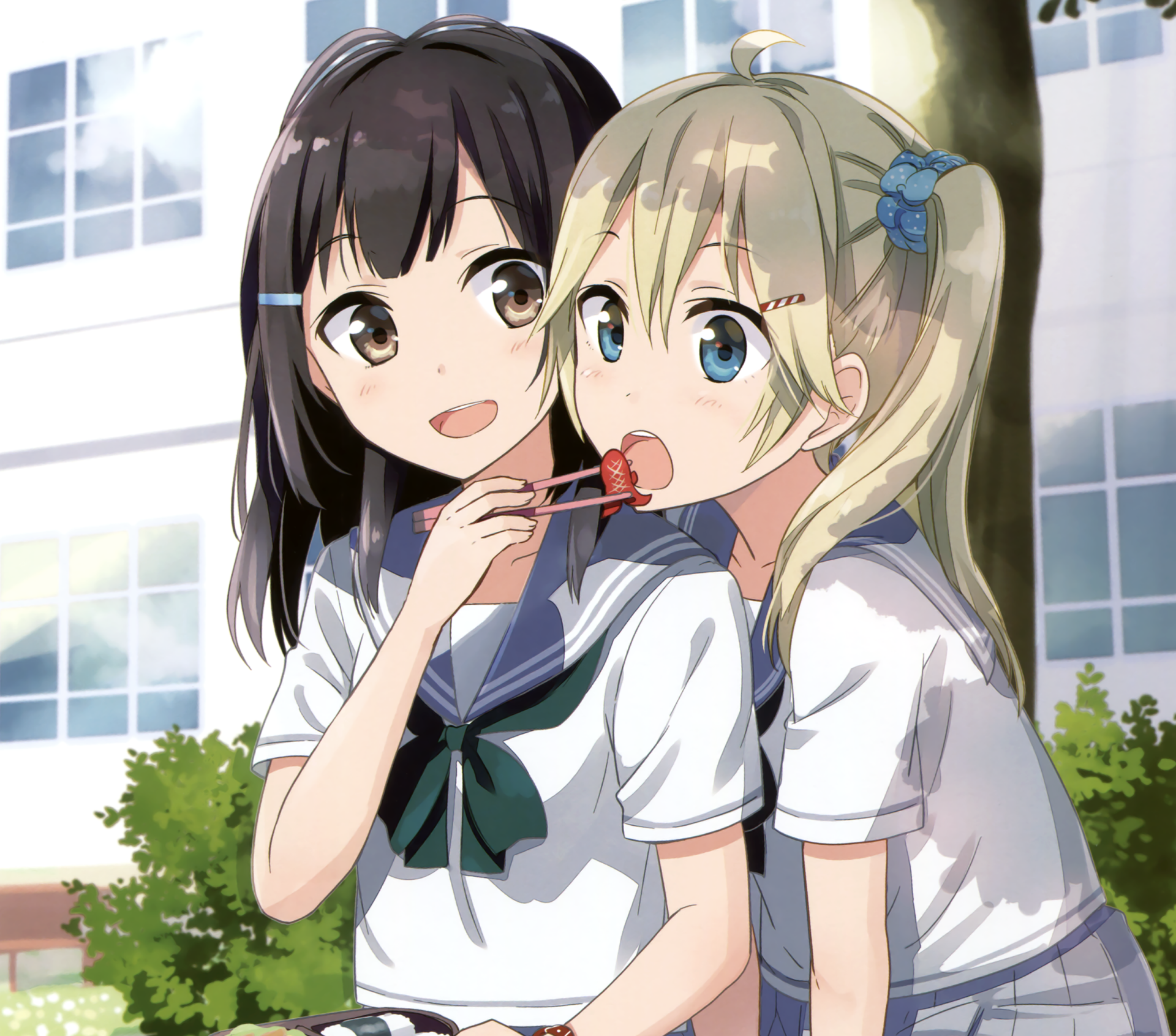 Download Blush Smile Brown Eyes Blue Eyes Blonde Black Hair Short Hair Long Hair Anime Original HD Wallpaper by Gochou