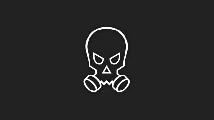 Minimalist 8K Ultra HD wallpaper featuring a white outline of Smoke’s gas mask icon from Tom Clancy's Rainbow Six: Siege on a black background.