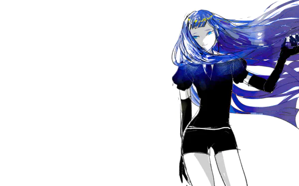HD anime desktop wallpaper featuring Lapis Lazuli from Land of the Lustrous, showcasing vibrant blue tones and dynamic hair movement against a white background.