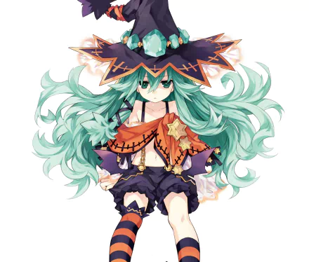 HD desktop wallpaper of Natsumi from Date A Live anime, featuring her in a detailed and colorful outfit with green flowing hair and a large hat.