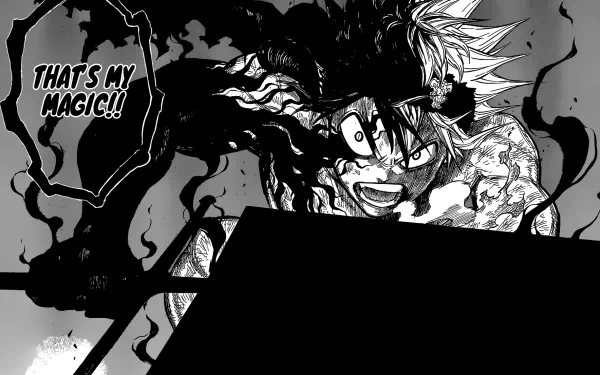 HD desktop wallpaper and background featuring Asta from Black Clover in an intense battle scene, with the text THAT'S MY MAGIC!!