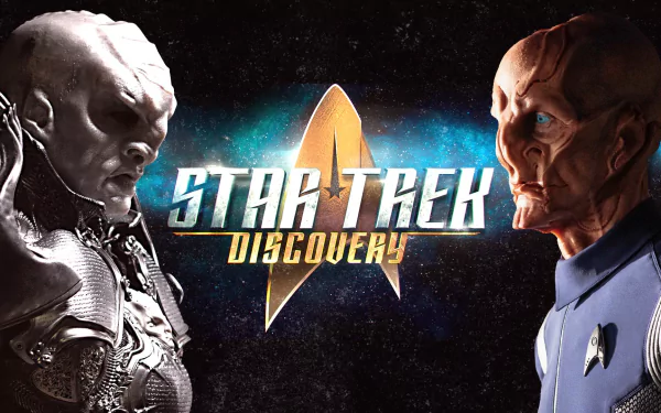 HD wallpaper featuring an alien and a Starfleet officer from the sci-fi series Star Trek: Discovery.