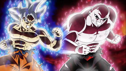 HD desktop wallpaper featuring Goku in Ultra Instinct form and Jiren from Dragon Ball Super, set against a dynamic background. Both characters are depicted in intense, battle-ready poses.