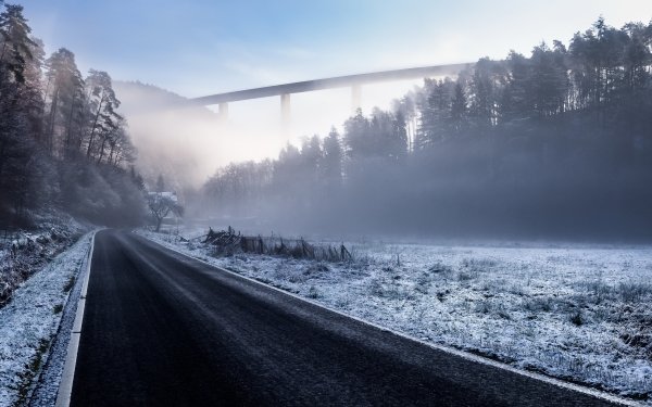 Photography Winter Road Fog Bridge HD Wallpaper | Background Image