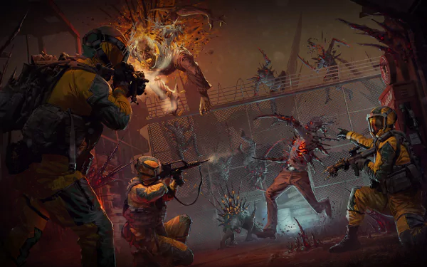 HD PC desktop wallpaper featuring intense combat between operators and infected creatures in Outbreak, a mode from the video game Tom Clancy's Rainbow Six: Siege.