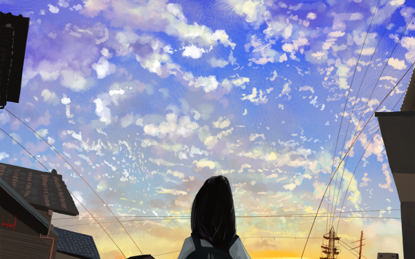 Anime Original Schoolgirl Sunset Sky Cloud HD Wallpaper | Background Image