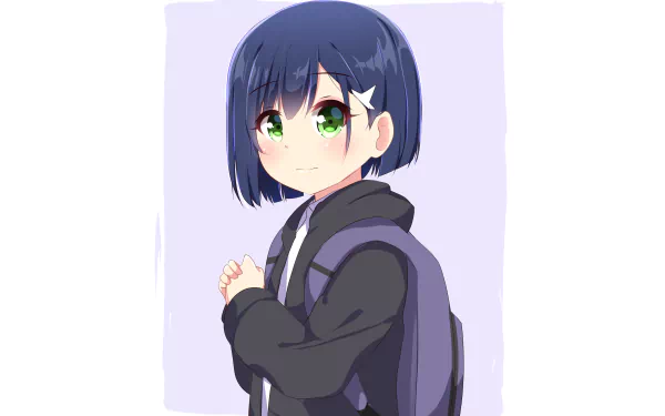 HD wallpaper featuring Ichigo from Darling in the FranXX with short blue hair, green eyes, and a white hairpin, depicted in anime style.