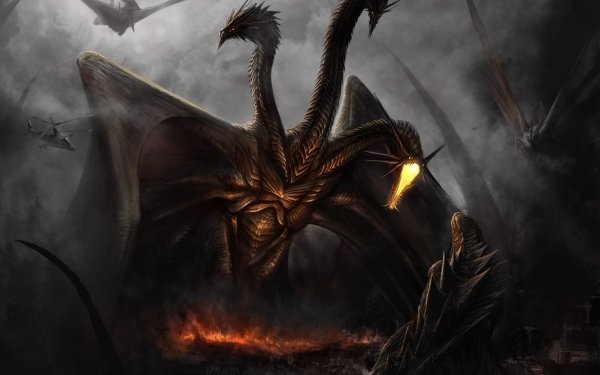 Fantasy Godzilla Battle Creature Hydra Mothra Rodan King Ghidorah HD Wallpaper | Background Image
