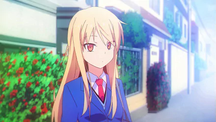 HD PC desktop wallpaper featuring Mashiro Shiina from the anime Sakurasou no Pet na Kanojo standing outdoors with a soft-focus urban background.