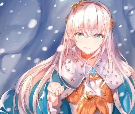 HD PC desktop wallpaper featuring Anastasia from Fate/Grand Order in anime style, with flowing pink hair and a snowy background.