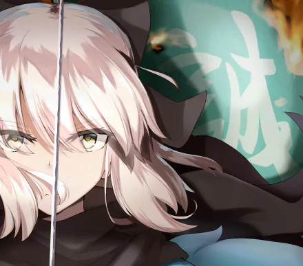 HD PC desktop wallpaper featuring Sakura Saber from Fate/Grand Order, showcasing detailed anime art style with sharp focus on her determined expression.