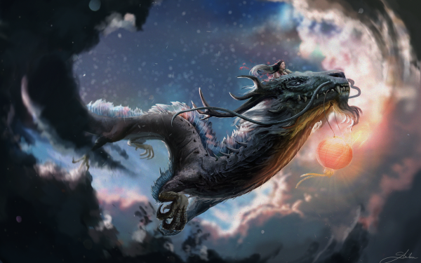 Fantasy Dragon Oriental Lantern HD Wallpaper | Background Image