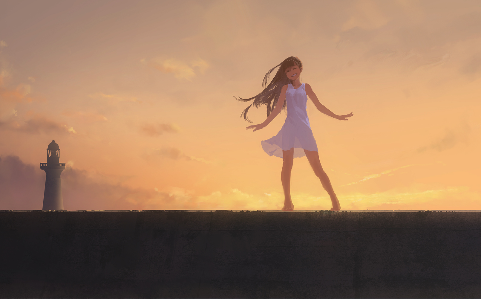 Download Cloud Sky Sunset Lighthouse Anime Original Wallpaper by リアス