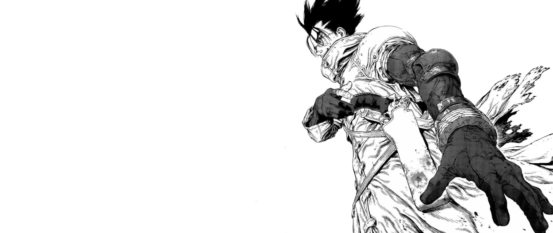 Monochrome HD PC desktop wallpaper featuring a dynamic anime character from Trigun, rendered in detailed black and white illustration.
