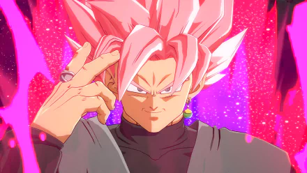 4K Ultra HD PC wallpaper featuring Super Saiyan Rosé Black Goku from Dragon Ball FighterZ with vibrant pink and purple energy effects.