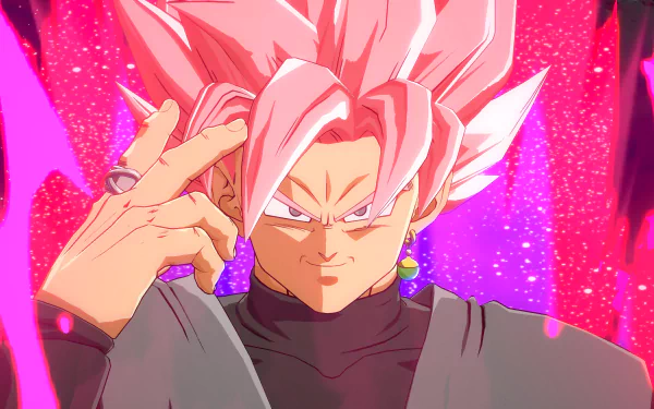 4K Ultra HD PC wallpaper featuring Super Saiyan Rosé Black Goku from Dragon Ball FighterZ with vibrant pink and purple energy effects.