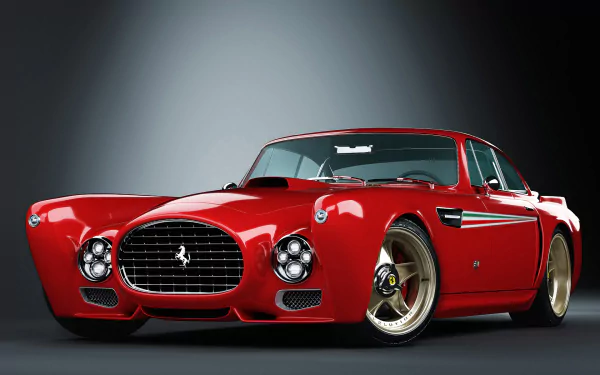 HD desktop wallpaper featuring a red Ferrari F-340 Competizione against a dark background.