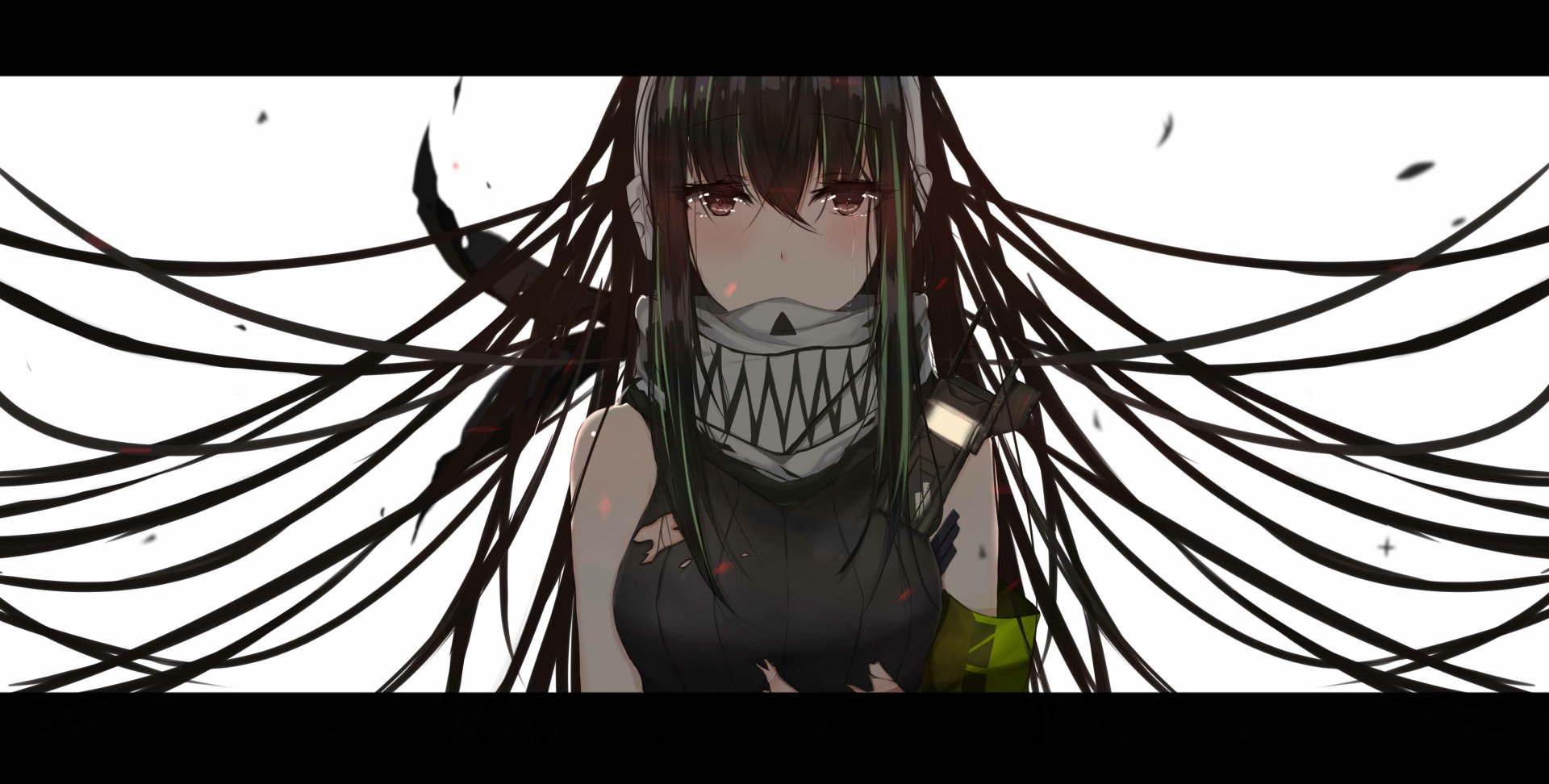 Crying M4A1 character from Girls Frontline with tears streaming down her face, set against a high-resolution 4K Ultra HD background for PC.