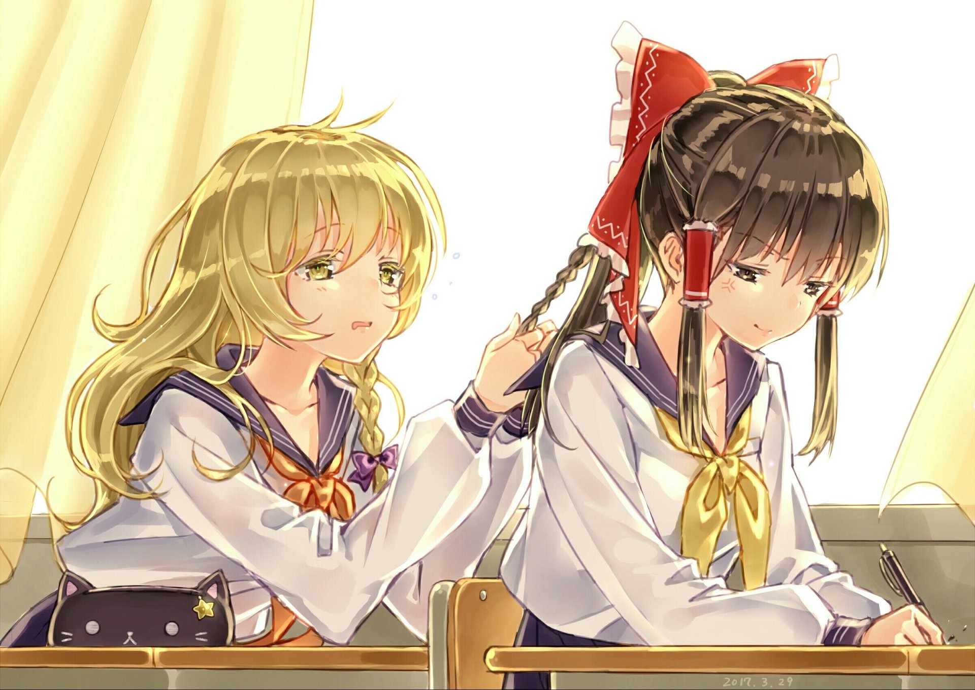 Download Marisa Kirisame Reimu Hakurei Anime Touhou HD Wallpaper by じーにょ