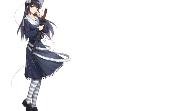 sword smile green eyes bonnet black hair long hair Anime Original HD Desktop Wallpaper | Background Image