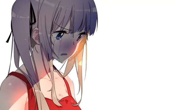 HD PC desktop wallpaper featuring Eriri Spencer Sawamura from the anime Saekano: How to Raise a Boring Girlfriend, showing her in a red outfit with a solemn expression.