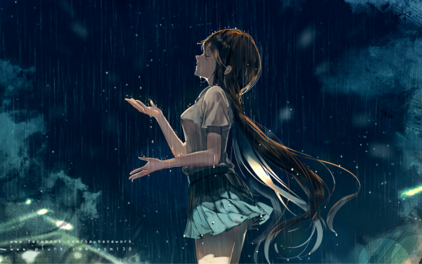 Anime Original Long Hair Brown Hair Rain Smile HD Wallpaper | Background Image