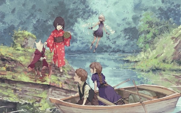 Anime Original Fantasy River Nature Kimono Fairy Boat HD Wallpaper | Background Image