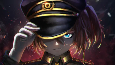 HD wallpaper featuring Tanya Degurechaff from the anime The Saga of Tanya the Evil, highlighting her intense expression and military attire. A striking visual for anime fans.