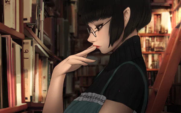 book black eyes black hair glasses short hair Anime Original HD Desktop Wallpaper | Background Image