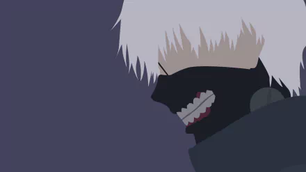 HD desktop wallpaper featuring Ken Kaneki from Tokyo Ghoul, showcasing his white hair and iconic black mask with exposed teeth in a dark, minimalist anime style.