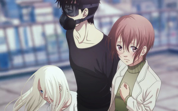 HD anime desktop wallpaper featuring characters from Devils Line by Johannes Kleeman, Tsukasa Taira, and Yuuki Anzai in a detailed, urban setting.
