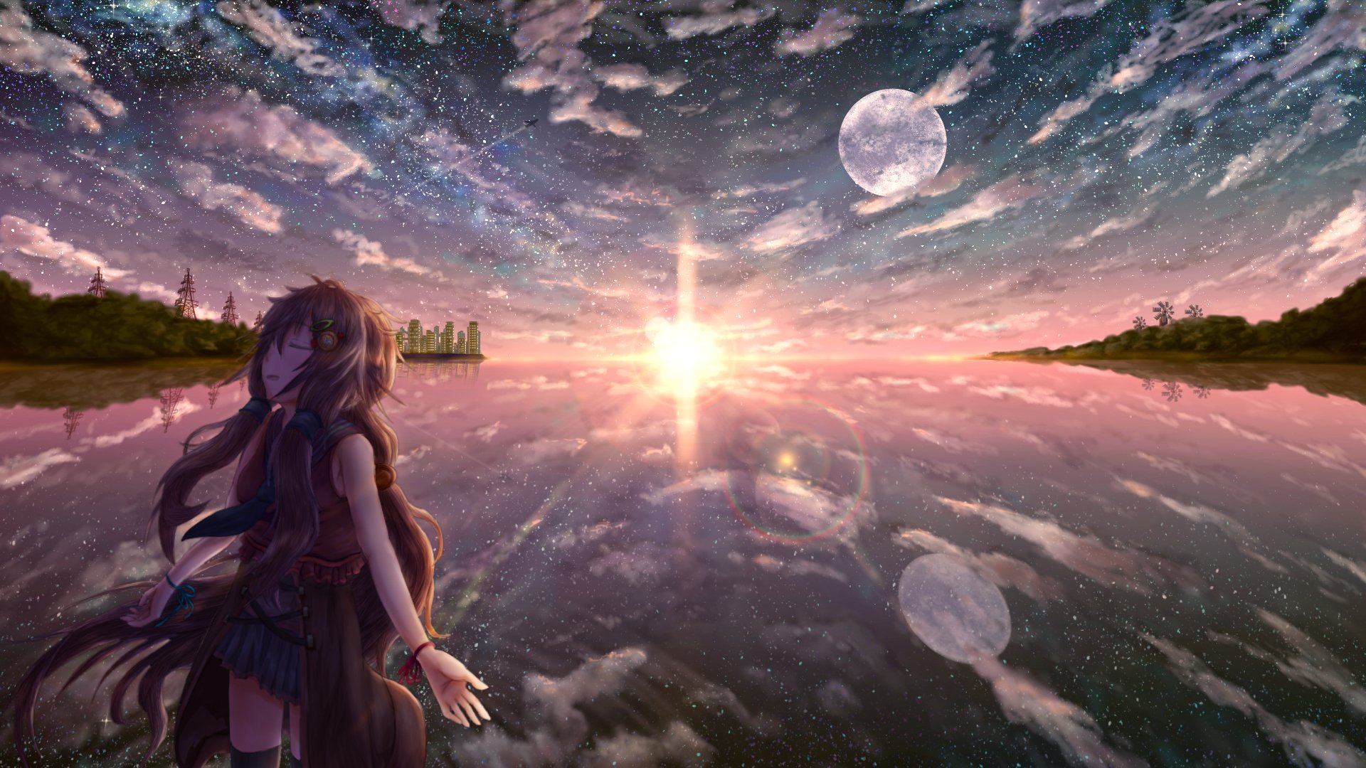 Download Starry Sky Shooting Star Sunrise Anime Original HD Wallpaper ...