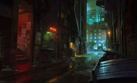 alley Sci Fi cyberpunk HD Desktop Wallpaper | Background Image