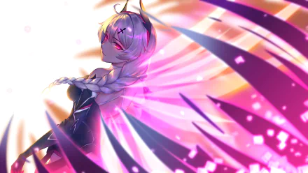 HD desktop wallpaper featuring Kiana Kaslana from the anime Benghuai Xueyuan, with striking pink and purple hues and dynamic light effects.
