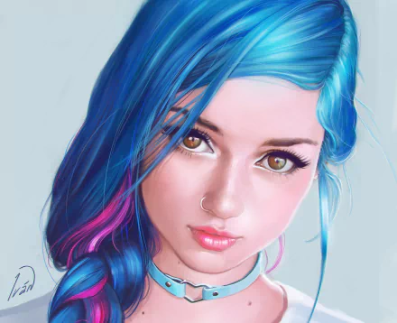 nose ring fantasy blue hair face woman artistic HD Desktop Wallpaper | Background Image