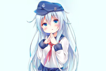 blue eyes hat white hair long hair blush Hibiki (Kancolle) Anime Kantai Collection HD Desktop Wallpaper | Background Image