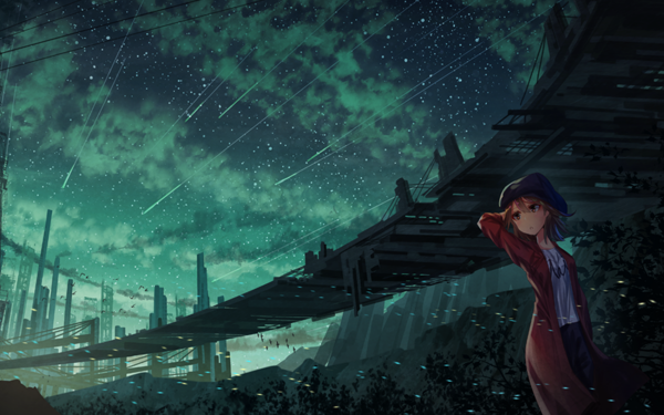 Anime Original City Sky Night Shooting Star Starry Sky HD Wallpaper | Background Image