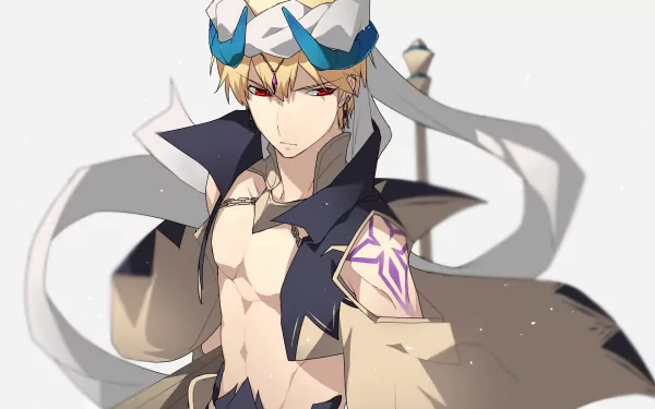 HD PC desktop wallpaper featuring Gilgamesh (Caster) from Fate/Grand Order, showcasing the anime character with intricate details and dynamic design.