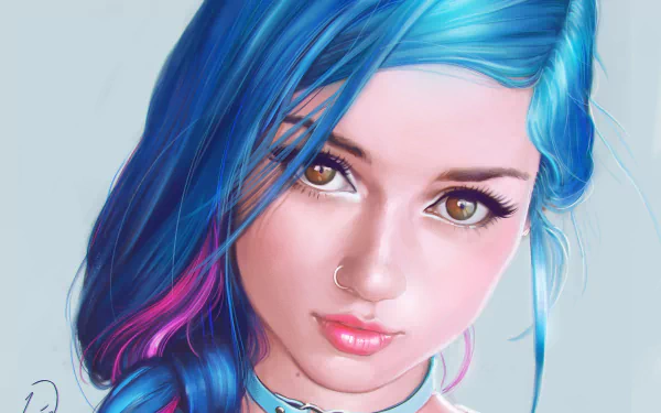 nose ring fantasy blue hair face woman artistic HD Desktop Wallpaper | Background Image