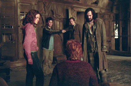 HD PC desktop wallpaper featuring Ron Weasley, Sirius Black, Remus Lupin, Harry Potter, and Hermione Granger from the movie Harry Potter and the Prisoner of Azkaban.
