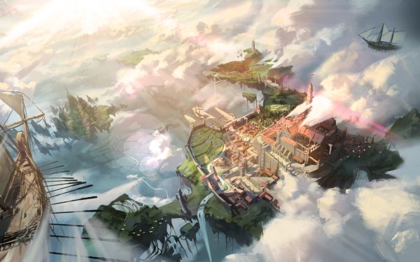 Fantasy City Sky Ship HD Wallpaper | Background Image