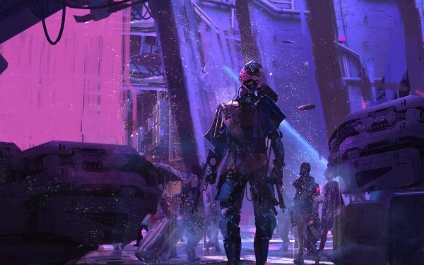 Sci Fi Cyberpunk Purple Warrior Cyborg HD Wallpaper | Background Image