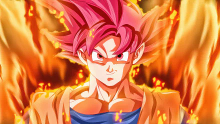 Goku in Super Saiyan Rosé form from Dragon Ball Super, depicted with fiery energy in a vibrant 4K Ultra HD PC desktop wallpaper.